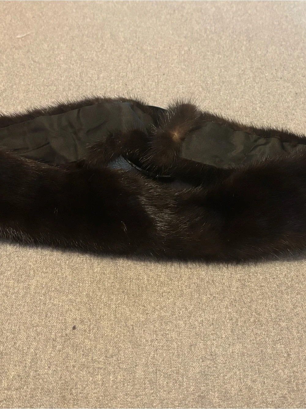 Vintage 50s Mink Dark Brown Fur Wide Brown Belt Decorative Round Black Buckle 32